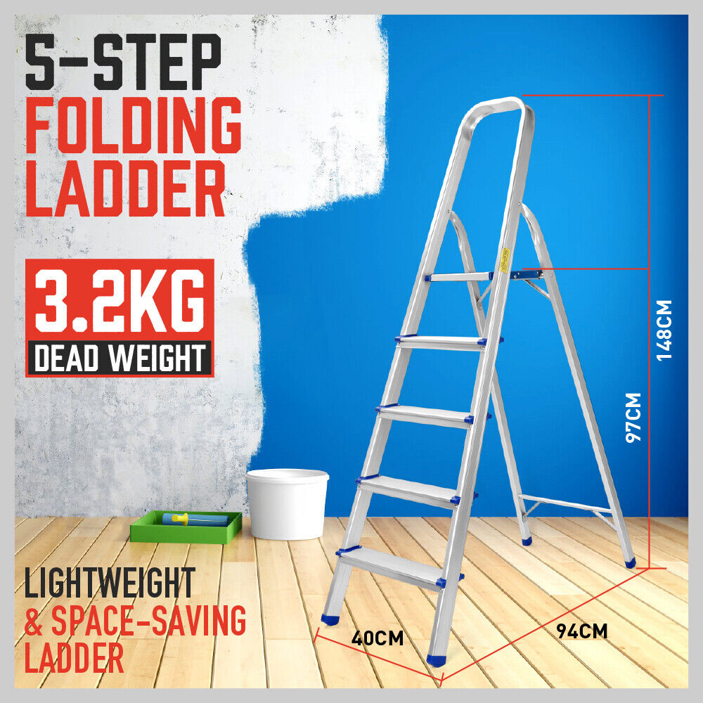 Compact and Lightweight Folding Ladder - Non-Slip Platform, Multi-Purpose Aluminum Design (3/4/5 Steps) - Ideal for Home and Work