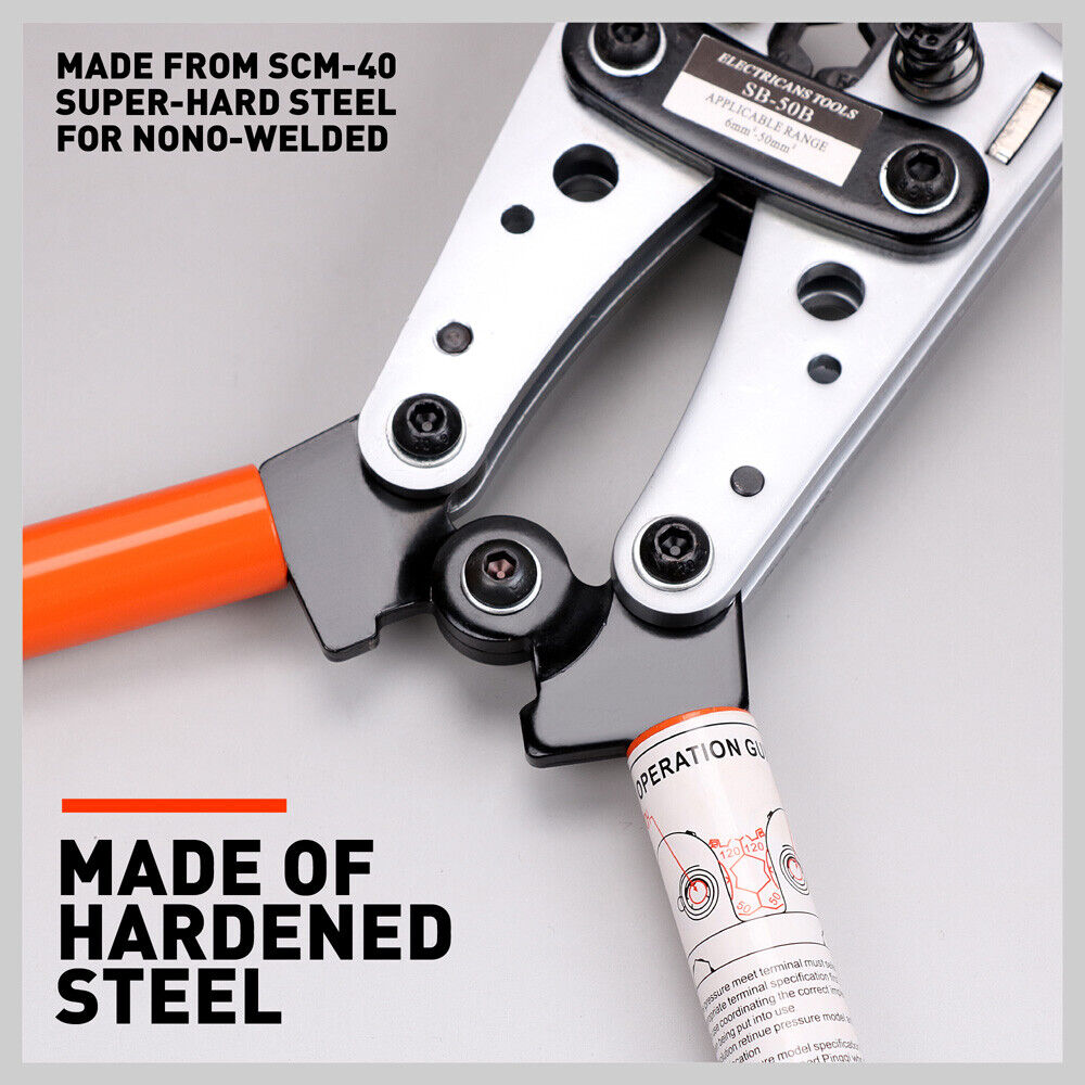 Heavy-Duty 6-50 mm² Wire Crimper with Built-in Dies - Anti-Slip Hand Tool for Cable Crimping and Electrical Connections