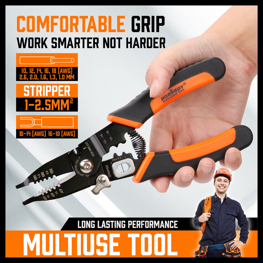 Versatile 8-Inch Wire Stripping Tool and Cutter - High-Quality Steel, Ergonomic Handle, Suitable for 10-24AWG Cables