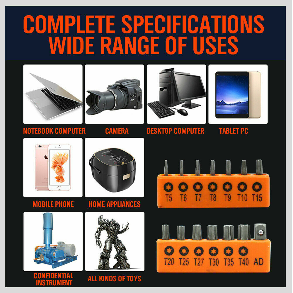 Durable 14-Piece Torx Key Bit Set Ranging from T5 to T40 with Drill Adapter and Holders