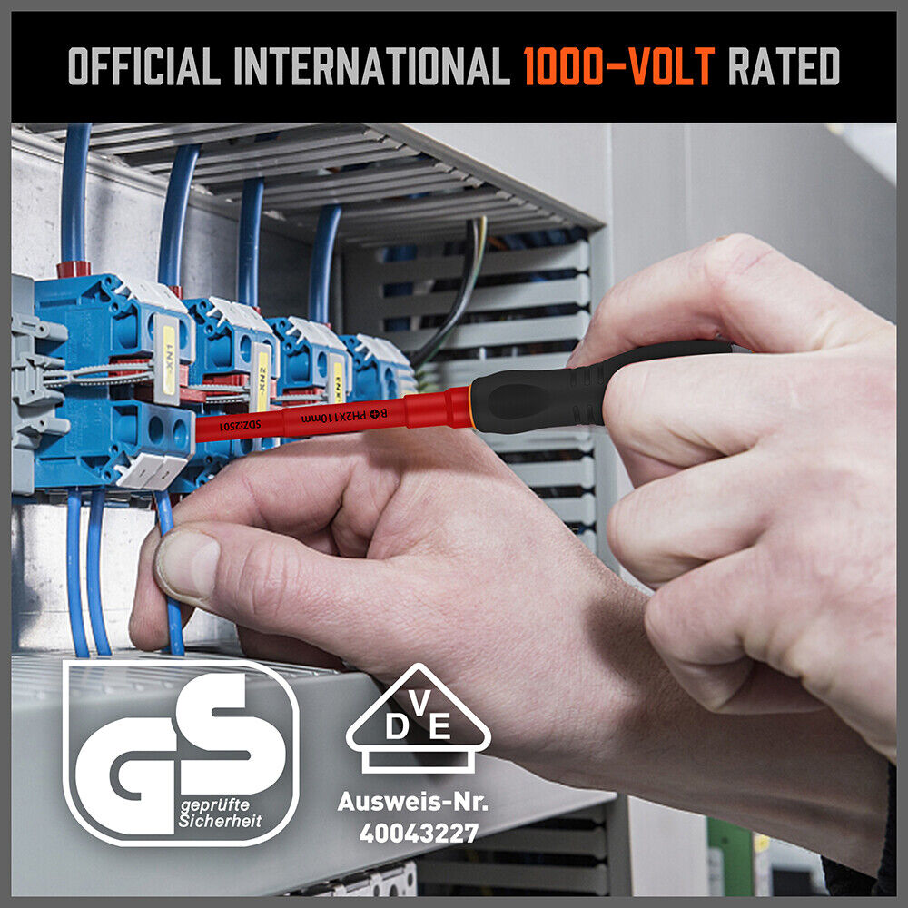 10-Piece Insulated Screwdriver Set for Electricians with Interchangeable Magnetic Tips and 1000V Safety Rating