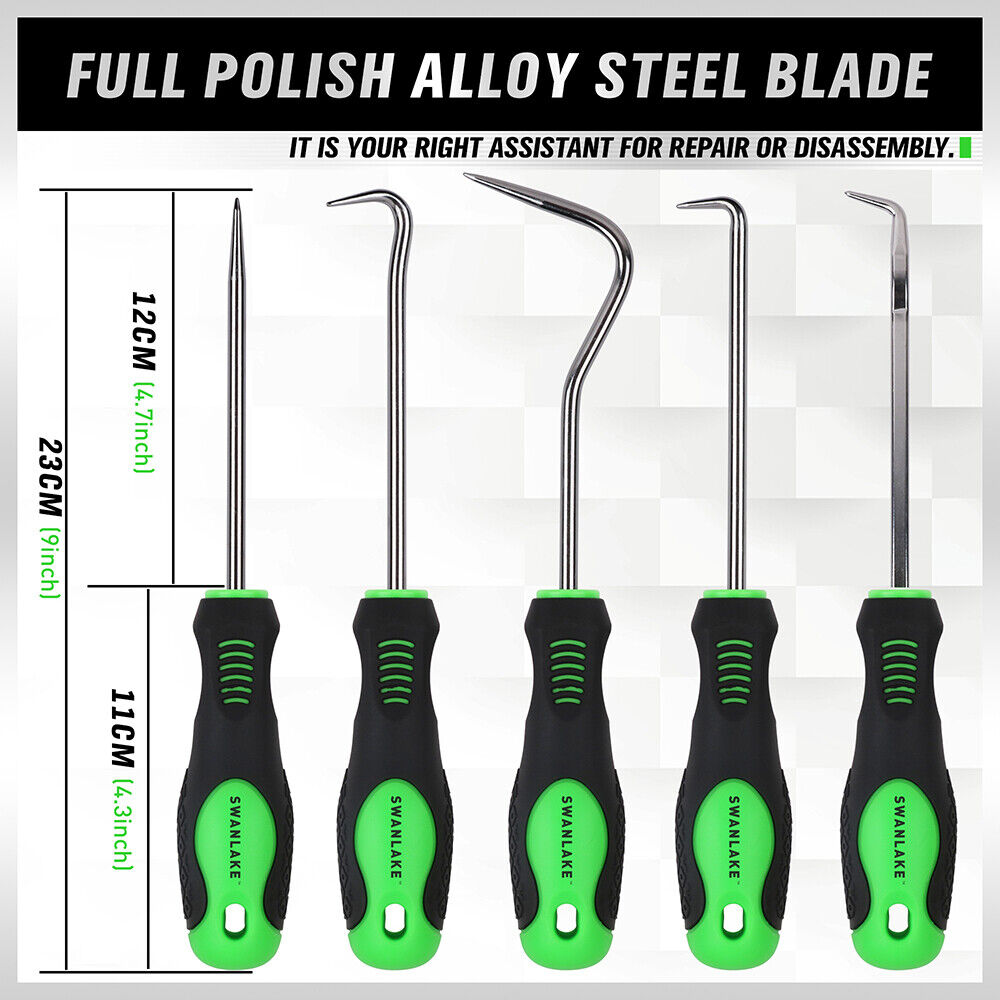 SWANLAKE 10-Piece Pick and Hook Set with CR-V Steel Shafts, Non-Slip Handles, and Storage Pouch for Automotive and Electronics Use