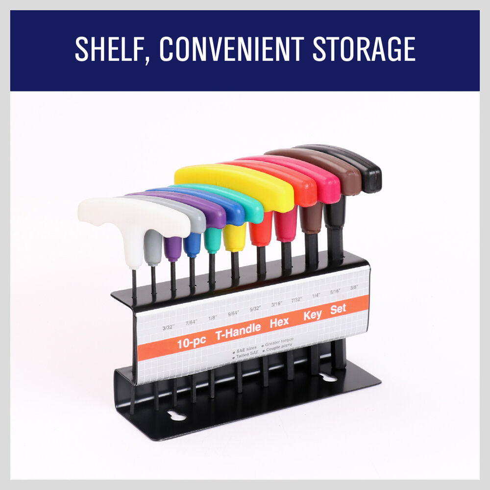 T-Handle Allen Key Set - SAE/Imperial Hex Wrenches. Comfortable grip. Durable. Convenient rack stand.