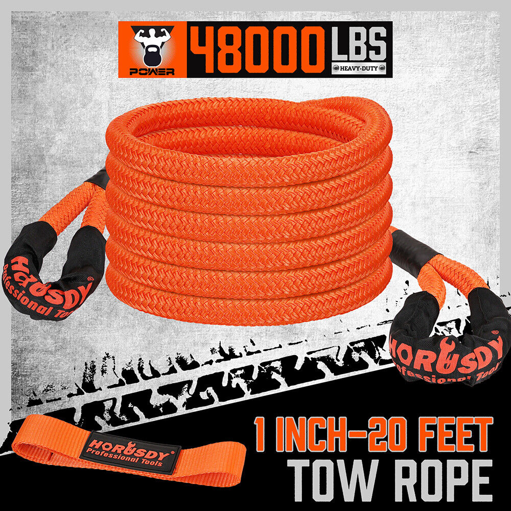 HORUSDY 20FT Heavy Duty Tow Rope, 6.1M Length, 48000 LBS Break Strength, Nylon N66 Kinetic Recovery Snatch Strap, Ideal for Off-Road Vehicle Recovery, with Durable Storage Bag