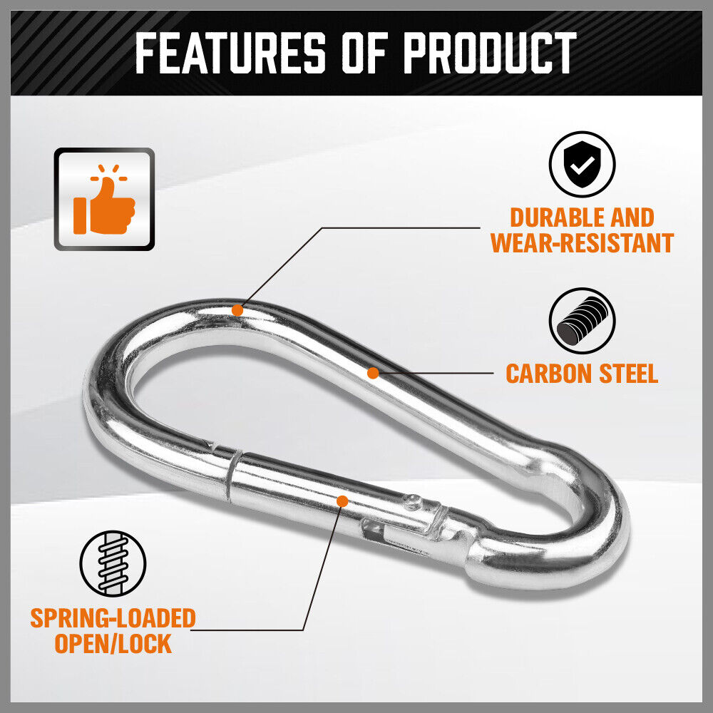 HORUSDY 6Pc Snap Hook Carabiner Shade Clip Camping Climbing Lock Stainless Steel