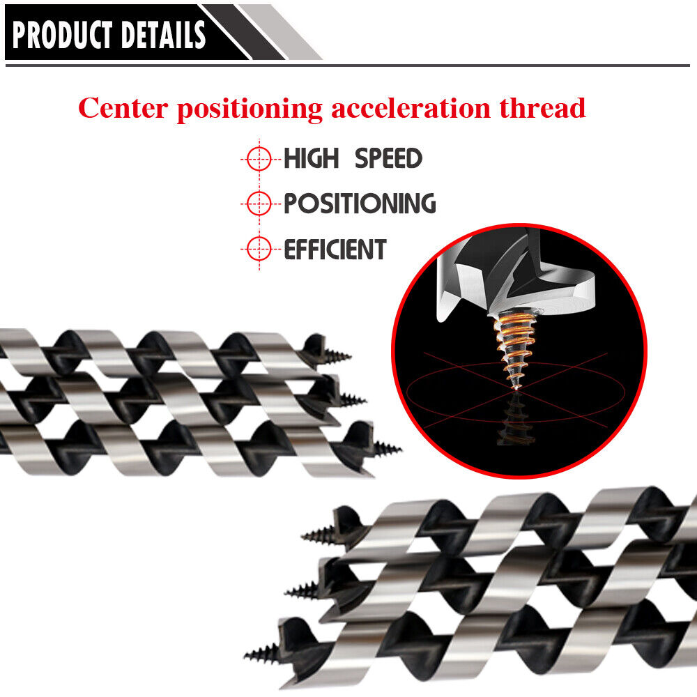 460mm Long 6Pc Auger Wood Drill Bits Set - 10-20mm Hex Shank, Includes Wooden Storage Box