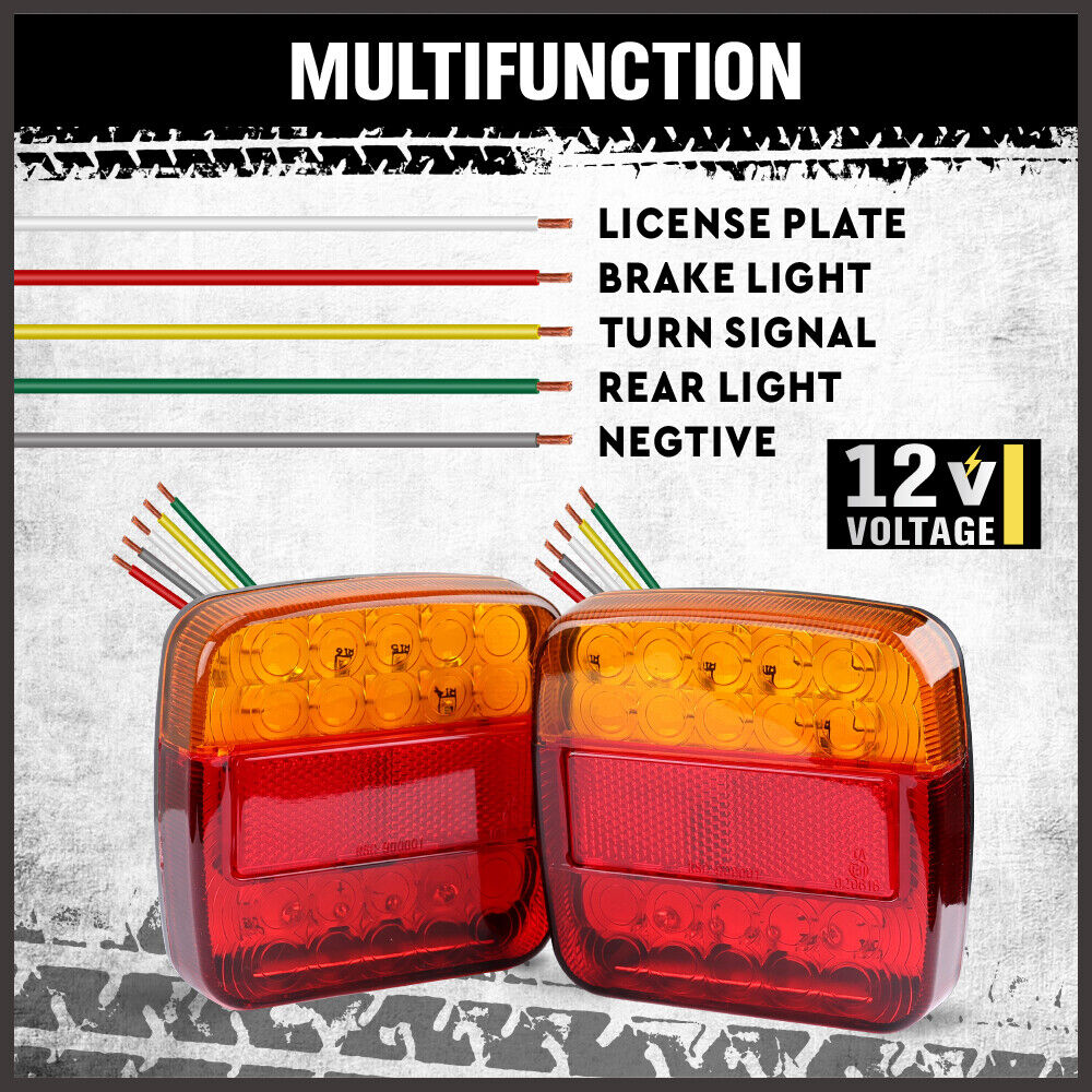 HORUSDY 12 LED Trailer Tail Light Kit, 100x100x23mm, 12V with 8m 5-Core Cable and 7-Pin Plug, Waterproof, Ideal for Caravans and Utes