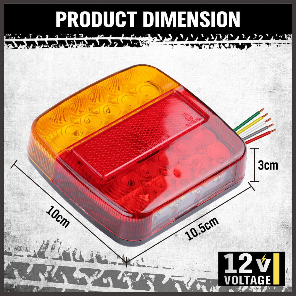 HORUSDY 12 LED Trailer Tail Light Kit, 100x100x23mm, 12V with 8m 5-Core Cable and 7-Pin Plug, Waterproof, Ideal for Caravans and Utes