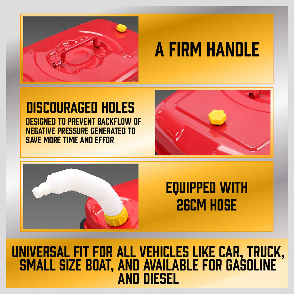 Sturdy 20L Jerry Can for fuel storage and transportation, equipped with a convenient hose for easy pouring