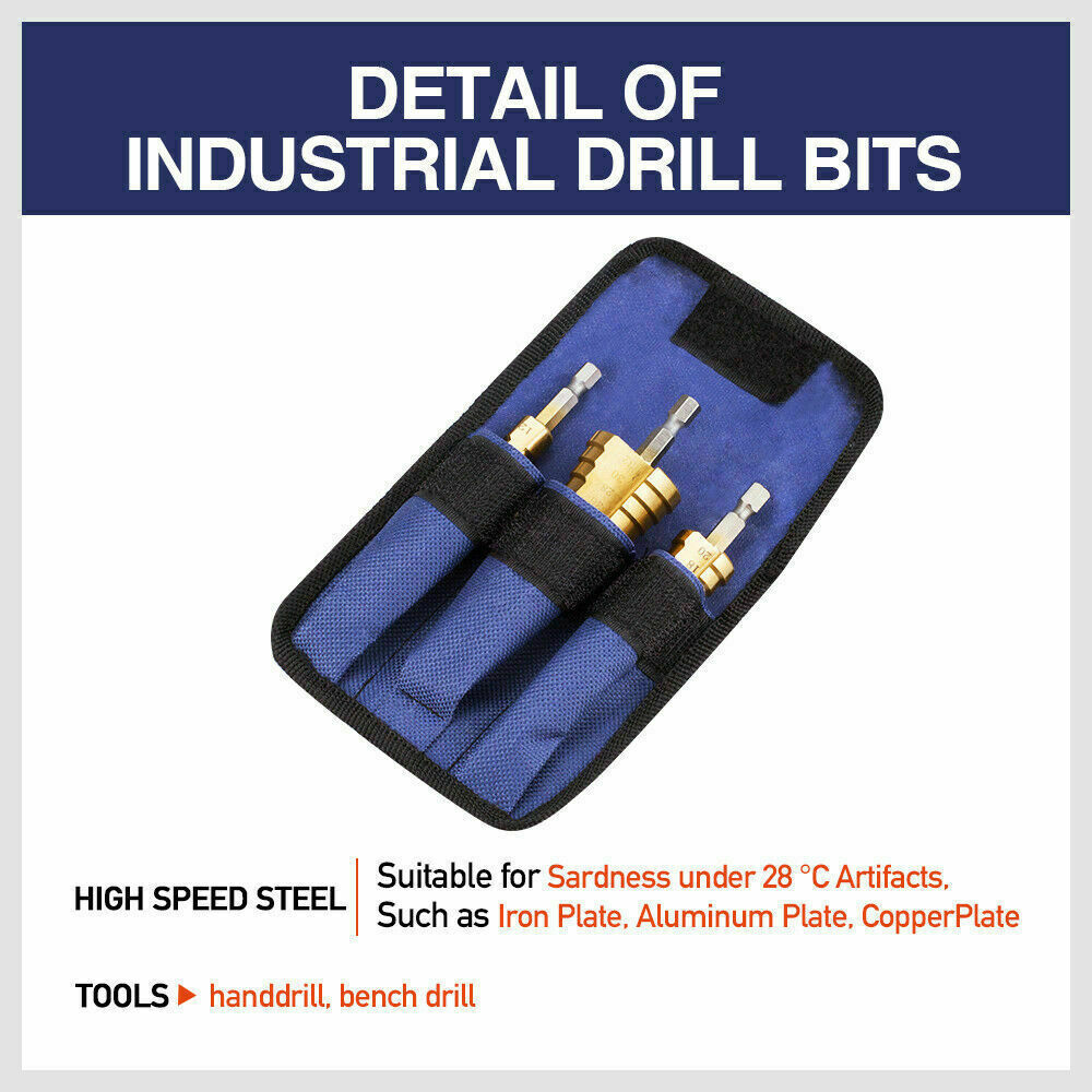Set of HSS Steel Step Cone Drill Bits