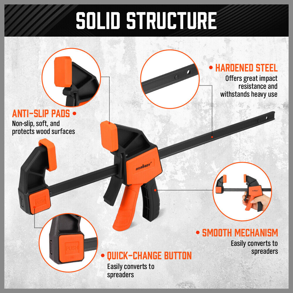 Set of 2 HORUSDY 12-inch Quick F Clamps with Adjustable 150Lbs Load Limit for Woodworking