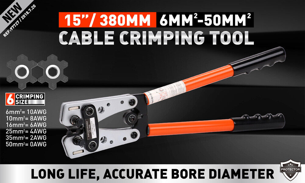 Heavy-Duty 6-50 mm² Wire Crimper with Built-in Dies - Anti-Slip Hand Tool for Cable Crimping and Electrical Connections