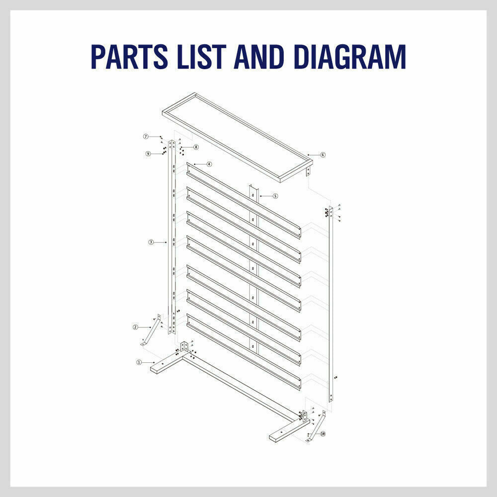 Wall-mounted bin storage rack with 50 bins for efficient organization of tools and parts in your garage.