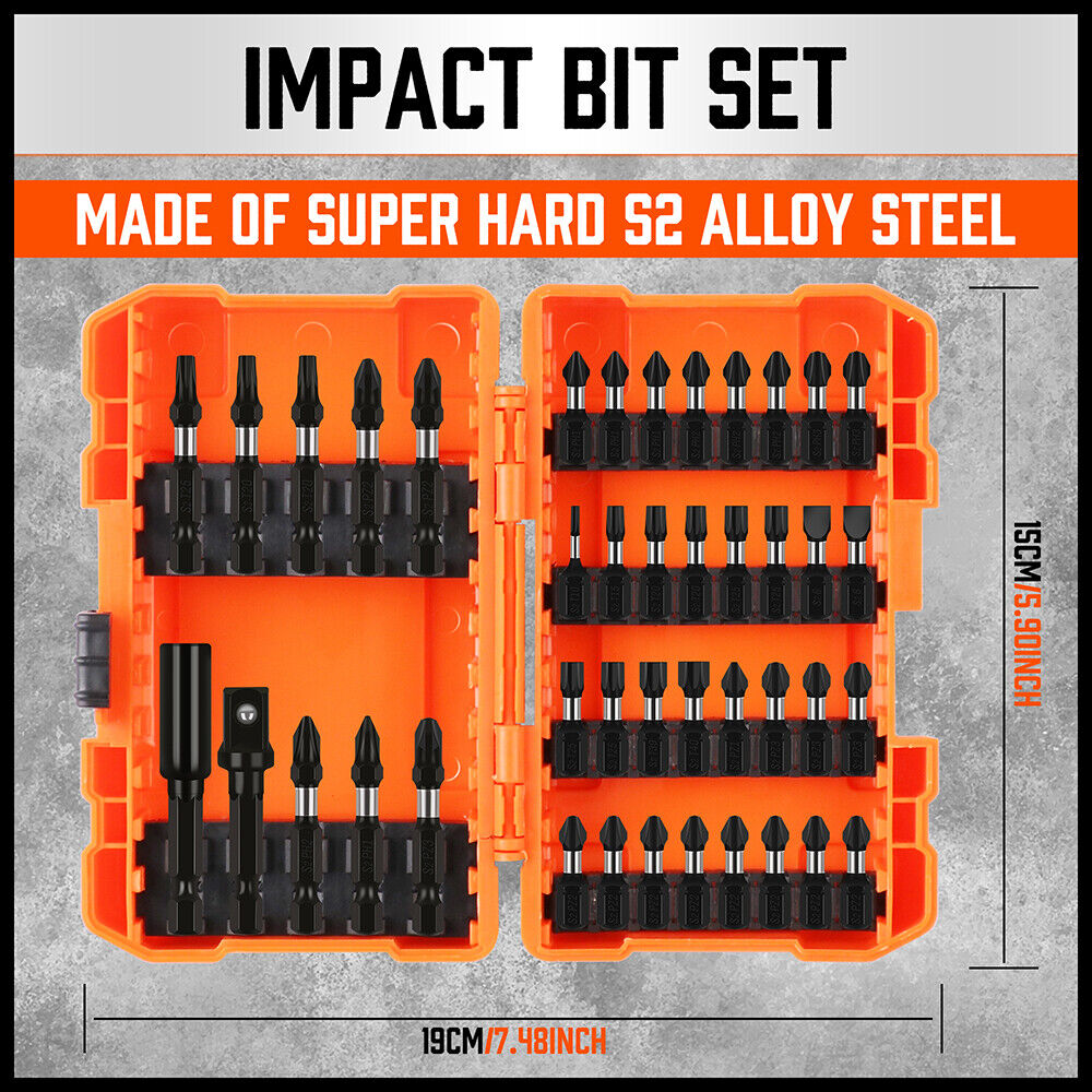 Comprehensive 42 Piece Impact Screwdriver Bit Set featuring Magnetic Drill Holder and Socket Adapter