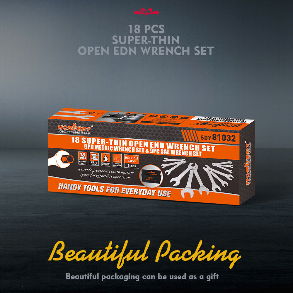 Super Thin 18-Piece Wrench Set with Pouch