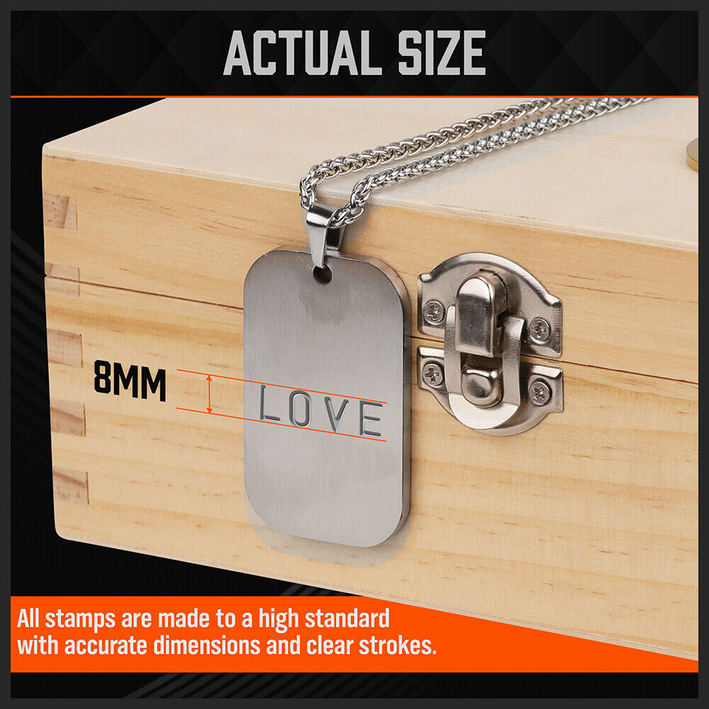 HORUSDY 36-Piece Carbon Steel Stamp Punch Set - 8mm Letters and Numbers with Wooden Storage Box