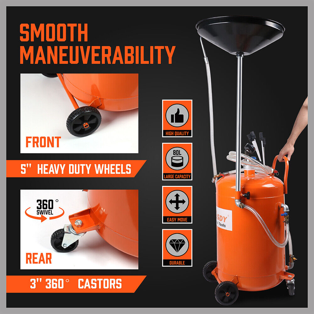 HORUSDY 80L Pneumatic Waste Oil Drainer with Extractor Hose, 98-140cm Adjustable Height, 10L Collection Pan, for Efficient Workshop Fluid Management