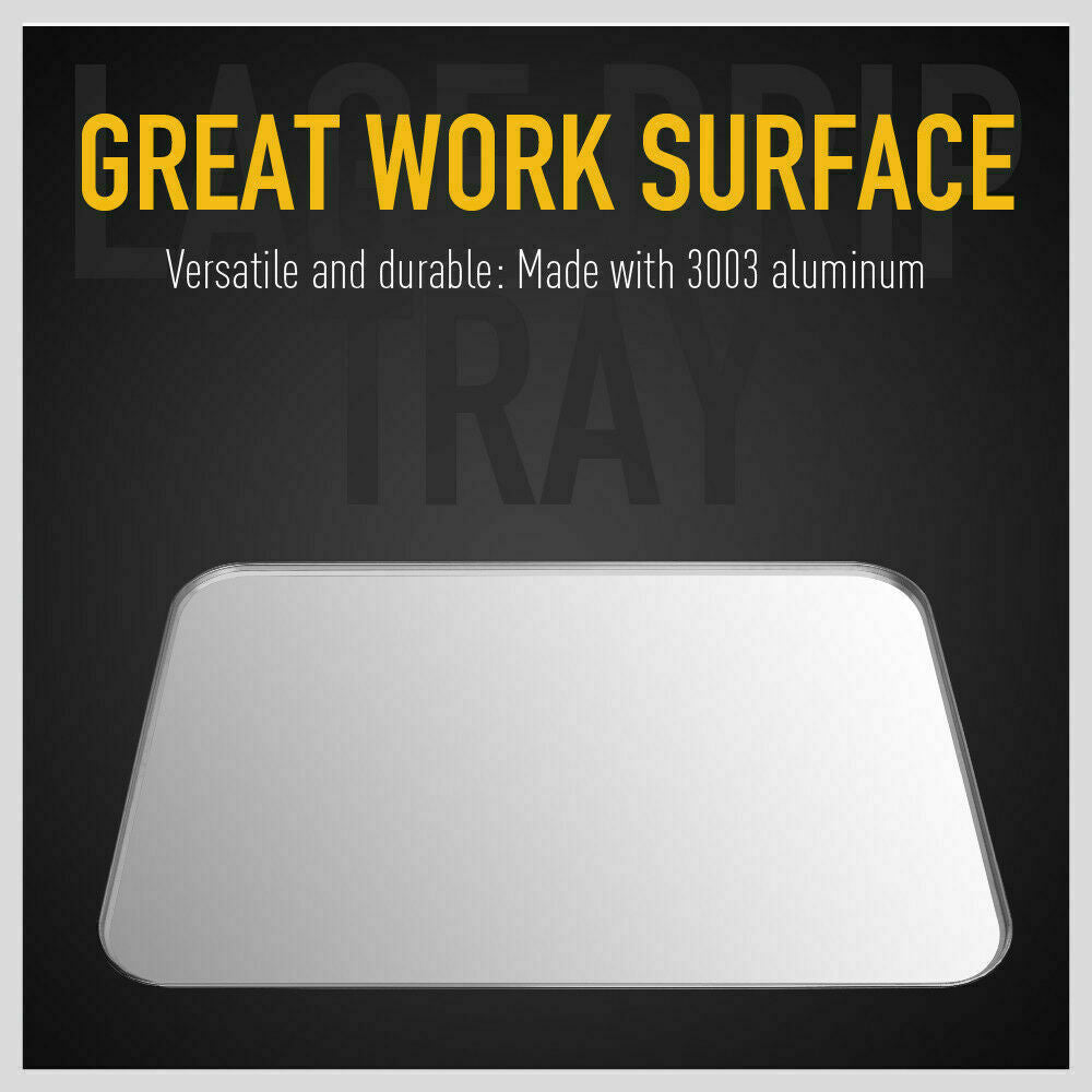 Sturdy galvanized steel oil drip tray under a stored car.