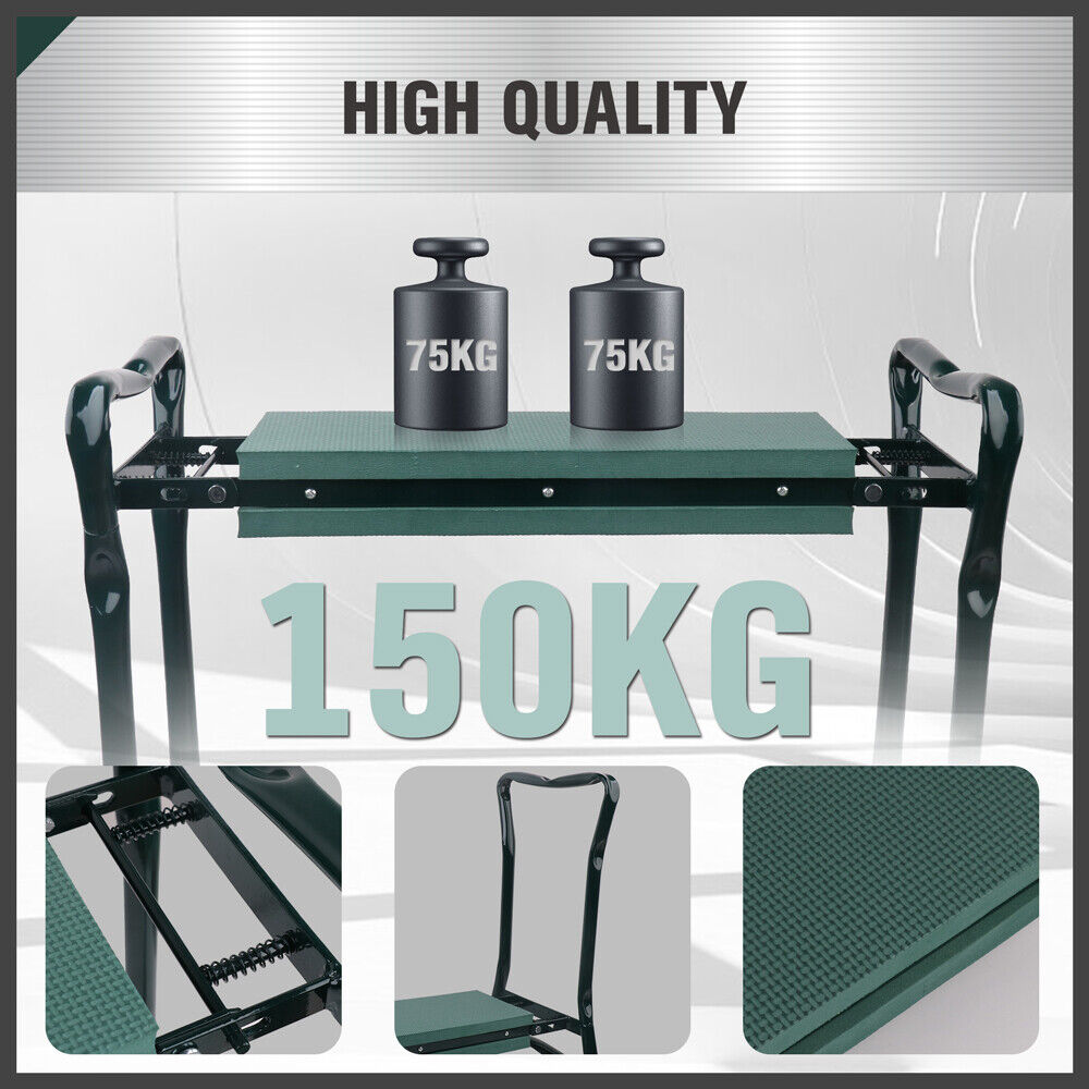 HORUSDY Garden Kneeler and Seat with Soft EVA Foam Padding and Tool Pouch, Foldable and Portable, Ideal for Gardening and Outdoor Work, Sturdy Steel Frame, Green