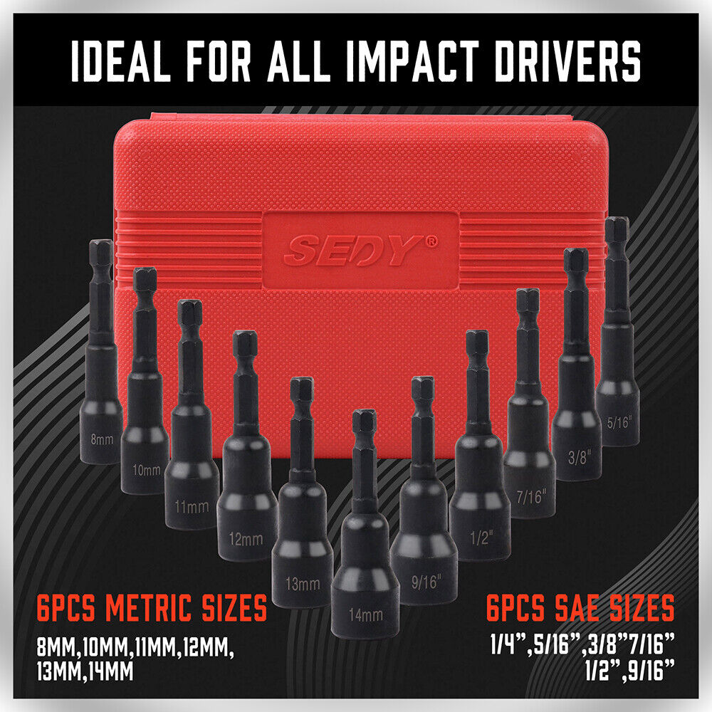 Complete 12-Piece Metric and Imperial Magnetic Nut Driver Set for Quick and Secure Fastening