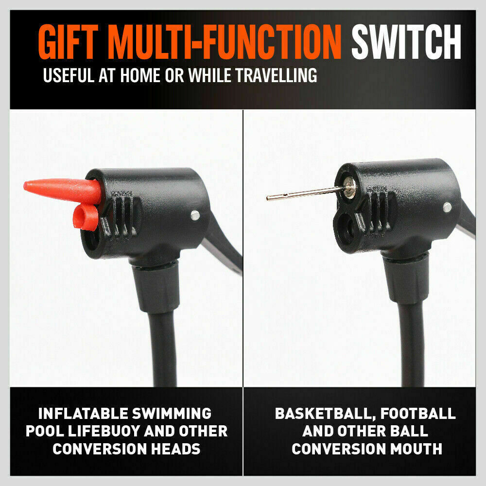 Durable High Pressure Bike Air Pump with Built-In Gauge - 160 PSI Capacity, Ergonomic Handle, Extra Long Hose, Includes Nozzles