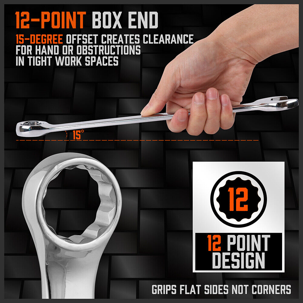 HORUSDY 15-Piece Metric Combination Spanner Set, CRV Silver, Chrome Vanadium Steel, Heat Treated, Nickel Chrome Plated, Sizes 8-22mm