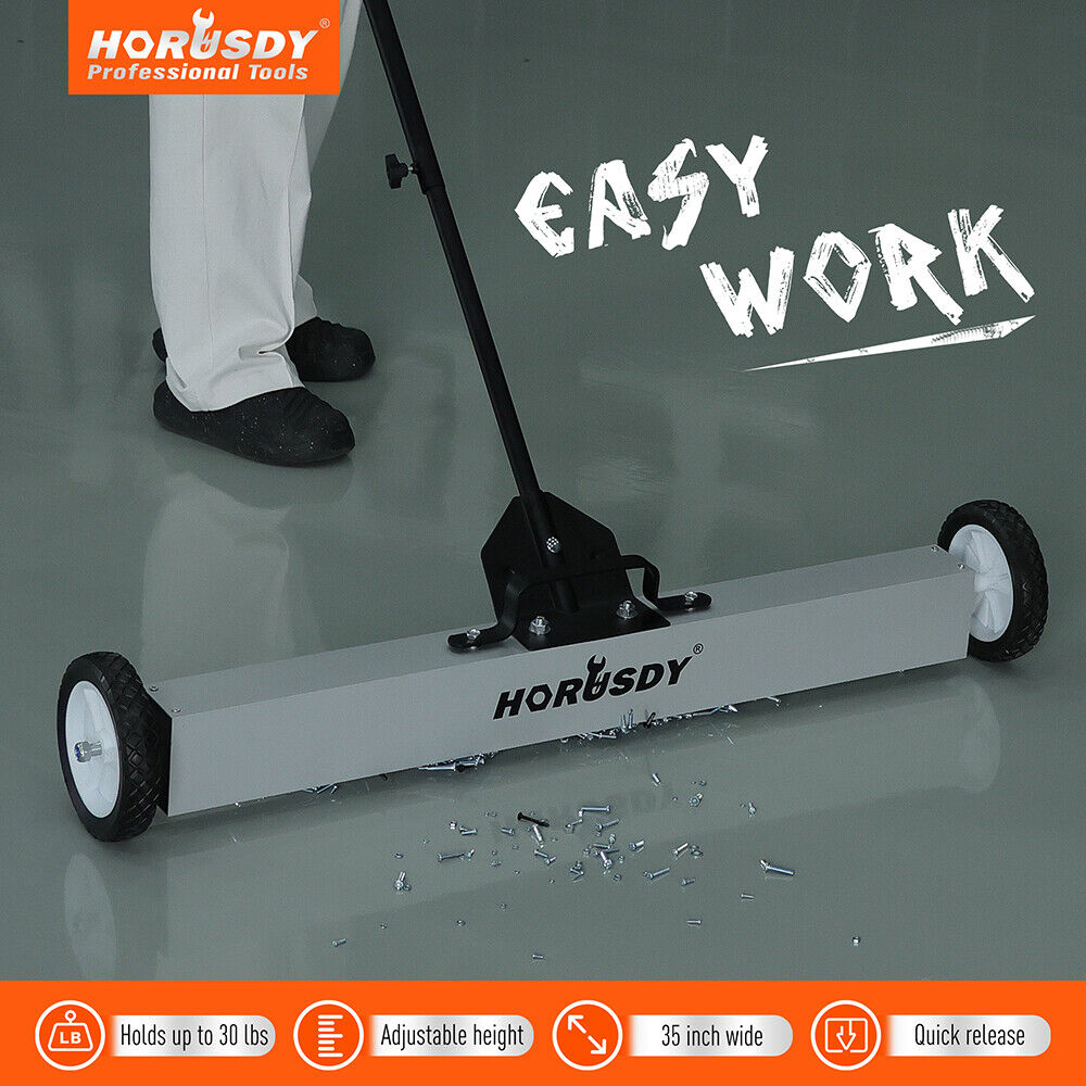 HORUSDY 35-Inch Magnetic Floor Sweeper Heavy Duty Magnet Broom Rolling With Magnetic Pick Up