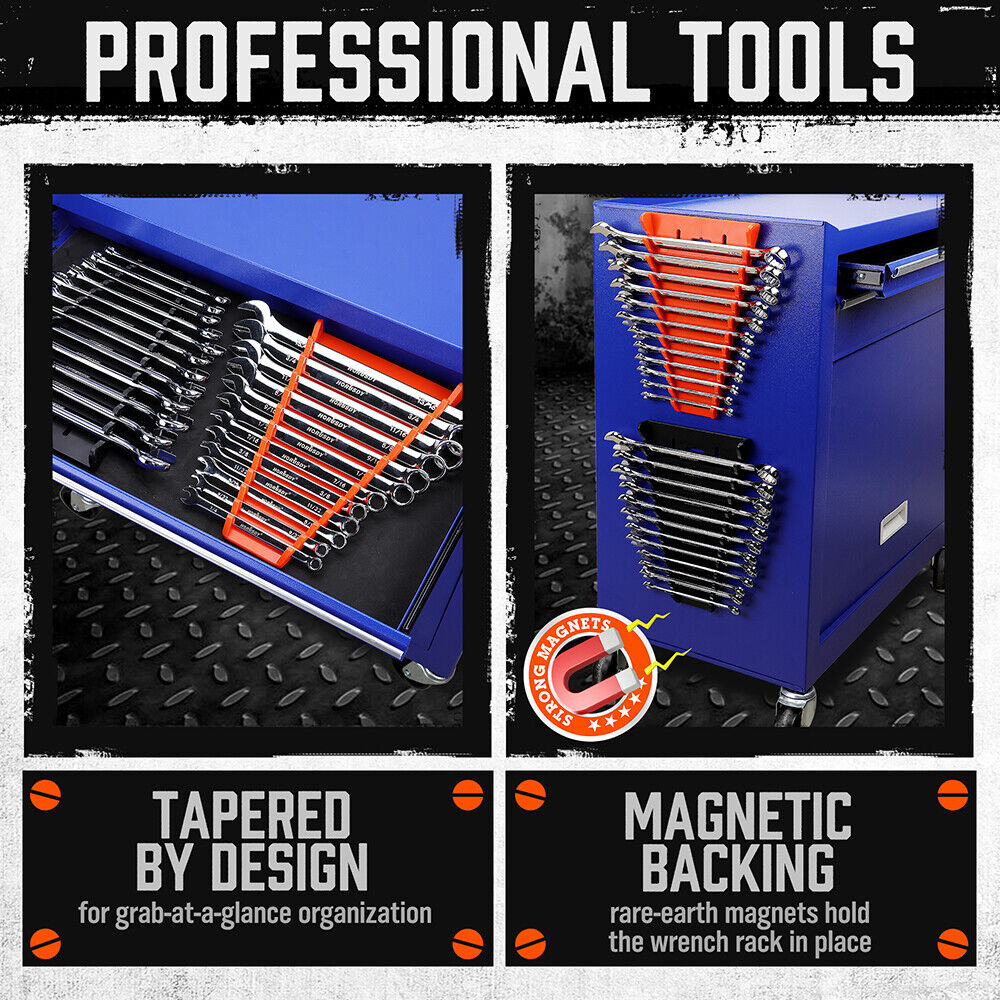 Durable HORUSDY Magnetic Wrench Organizers, 2-Pack, Capable of Holding 24 Wrenches, with Strong Rare-Earth Magnets