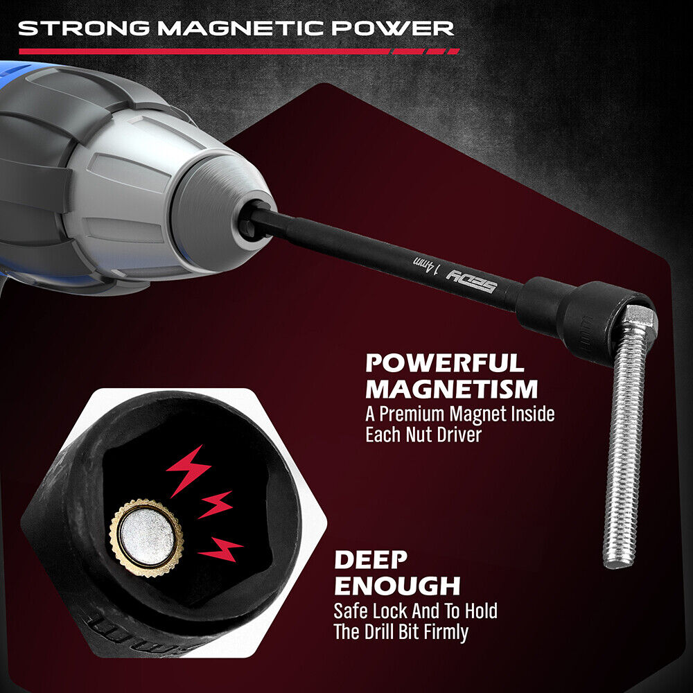 HORUSDY 31Pc Magnetic Nut Driver Set with Long Reach Hex Shank and Durable S2 Steel Construction for Efficient Drilling and Fastening