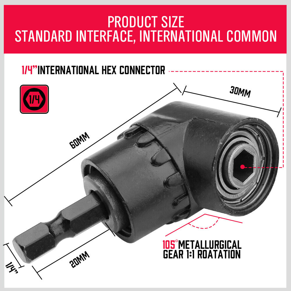 HORUSDY 3-Piece Drill Socket Adapter Set, Durable Chrome Vanadium Steel, 105-Degree Right-Angle Design, Universal Fit for Various Tools, Ideal for Mechanics and DIY Projects