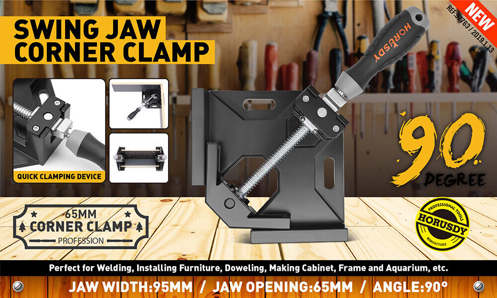 Durable aluminum alloy 90-degree corner clamps with quick-release adjustable jaws.