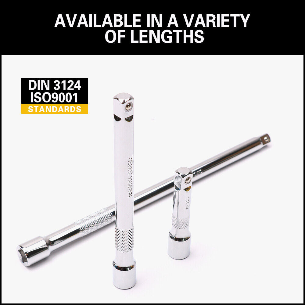 Durable 3-Piece Extension Bar Set with spring-loaded ball detent, knurled grip, and SmartKrome plating for 3/8" drive.