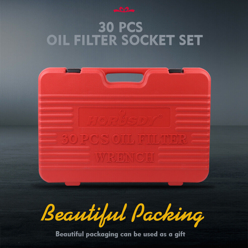 HORUSDY 30-Piece Oil Filter Socket Set, including Adaptors and Jaw Wrench, in Durable Storage Case for Efficient Auto Maintenance