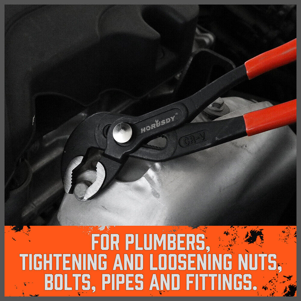 HORUSDY 3-Piece Water Pump Pliers Set with Slip Groove Joints, featuring 7", 10", and 16" Sizes, High-Polish Heads, Dipped Handles, and Storage Bag