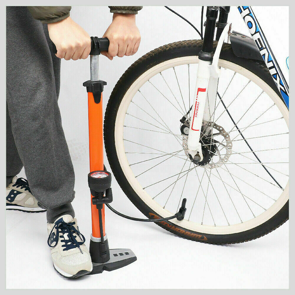 Durable High Pressure Bike Air Pump with Built-In Gauge - 160 PSI Capacity, Ergonomic Handle, Extra Long Hose, Includes Nozzles