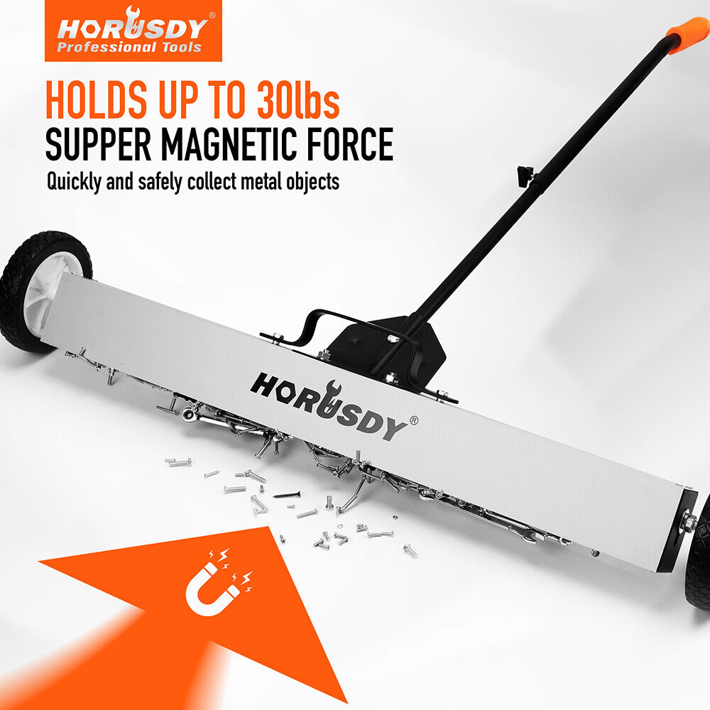 HORUSDY 35-Inch Magnetic Floor Sweeper Heavy Duty Magnet Broom Rolling With Magnetic Pick Up