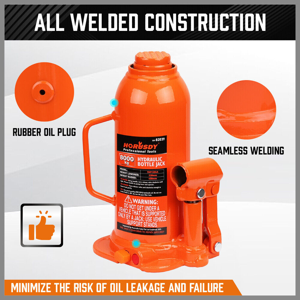 HORUSDY 8-Ton Hydraulic Bottle Jack, Steel Lifting Saddle, 228cm-458cm Height, AS/NZS 2693:2007 Compliant, for Secure Heavy-Duty Lifting