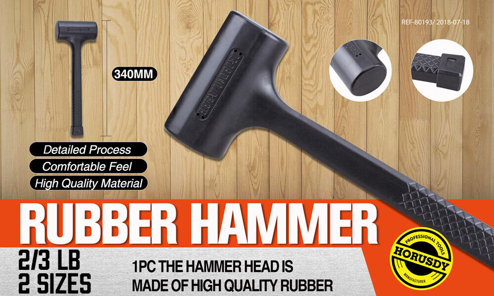 Durable 2/3LB dead blow rubber mallet hammer with a one-piece molded design and soft grip handle for automotive repairs