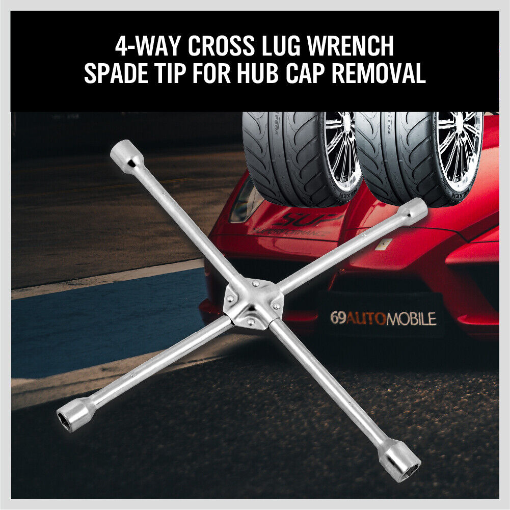 Heavy-Duty 20-Inch 4-Way Cross Wheel Wrench with 17mm, 19mm, 21mm, 23mm Sockets