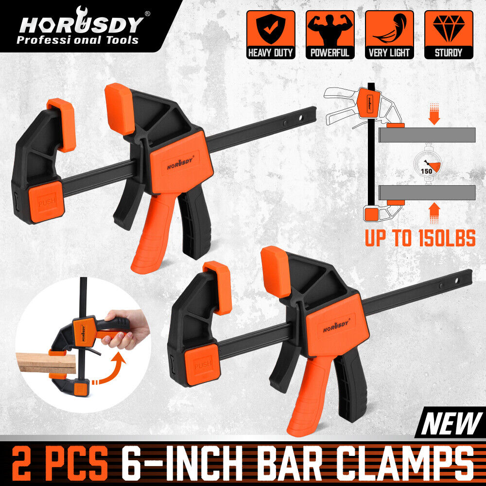 Set of 2 HORUSDY 6-inch Woodworking Bar Clamps with Quick Clamp and Spreader Function, 150Lbs Load Capacity