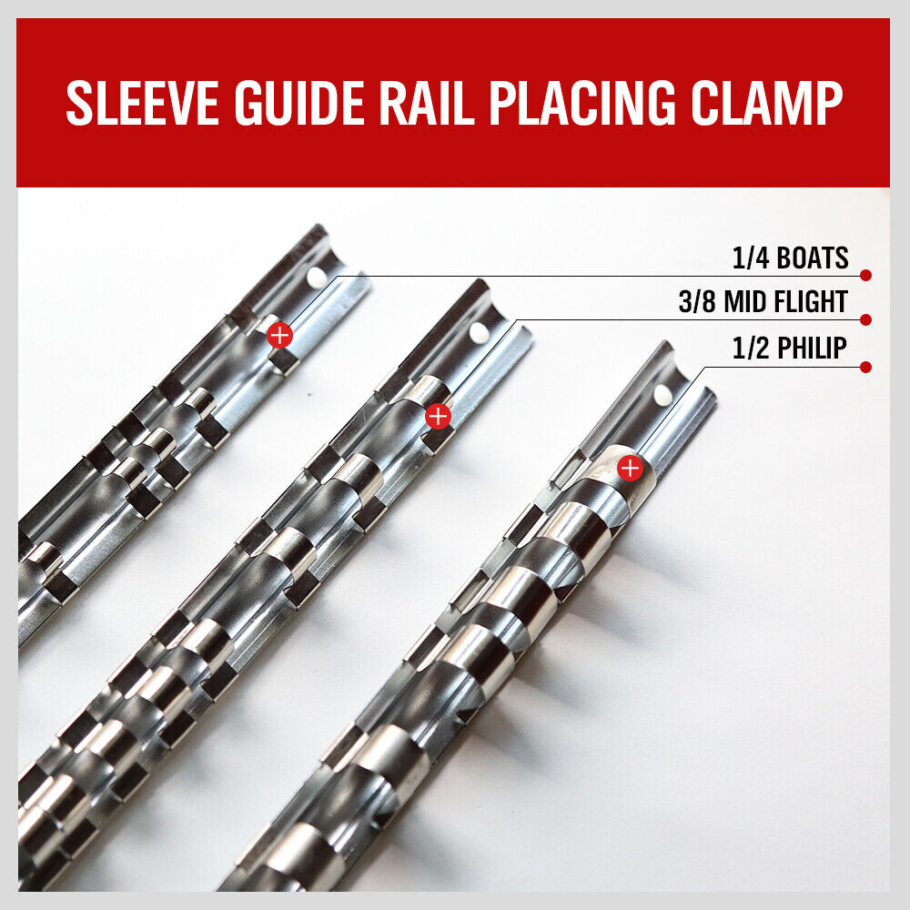 Durable 3-piece universal socket holder rail set for 1/4", 3/8", and 1/2" drive sockets.