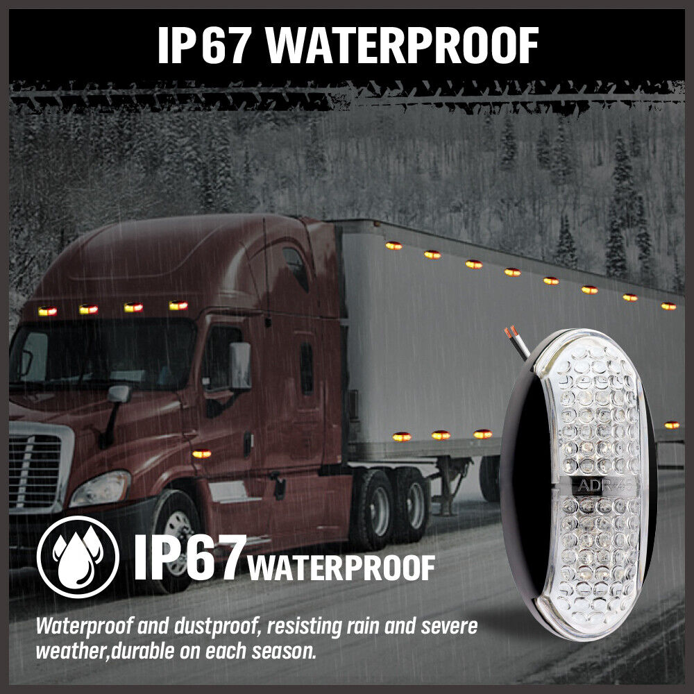 Set of 10 LED Clearance Side Marker Lights featuring ultra-bright red and yellow LED lamp beads, ideal for trucks, trailers, and caravans. Made of durable ABS and PC, shock and water-resistant, with low power consumption and easy installation.