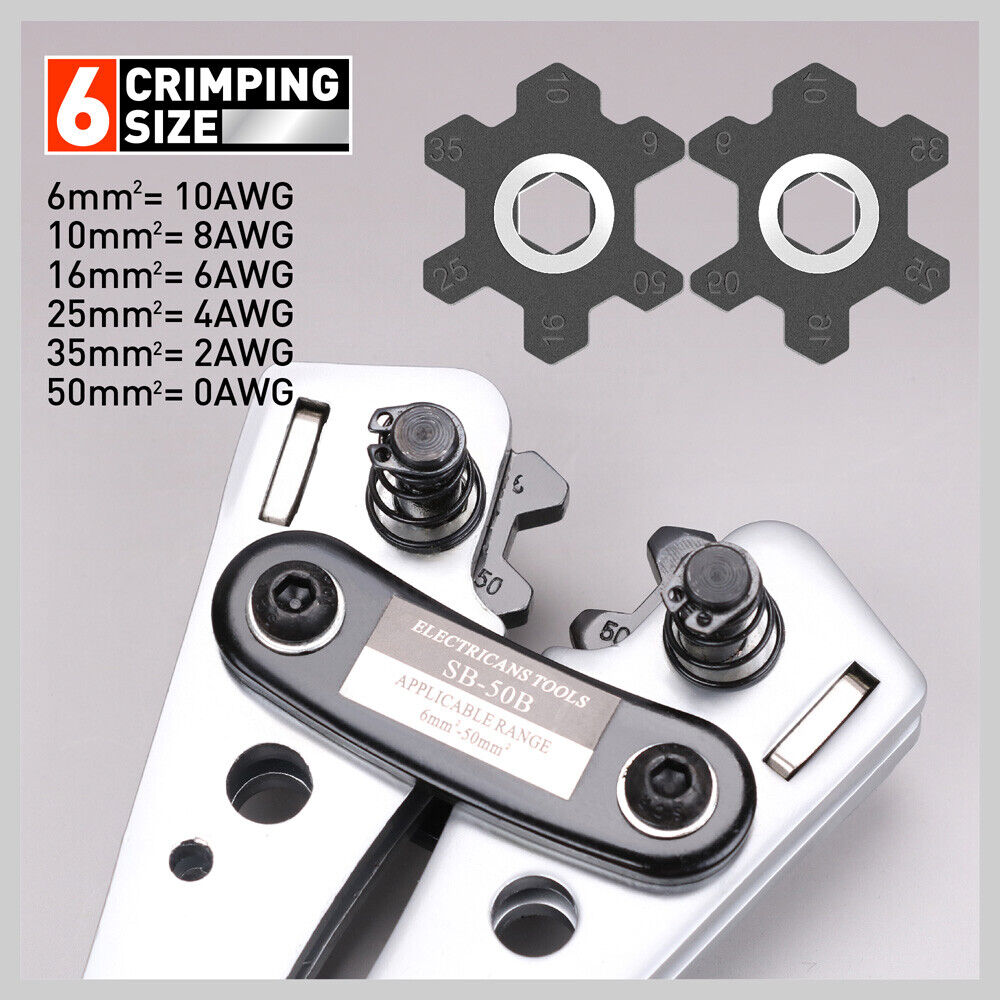 Heavy-Duty 6-50 mm² Wire Crimper with Built-in Dies - Anti-Slip Hand Tool for Cable Crimping and Electrical Connections