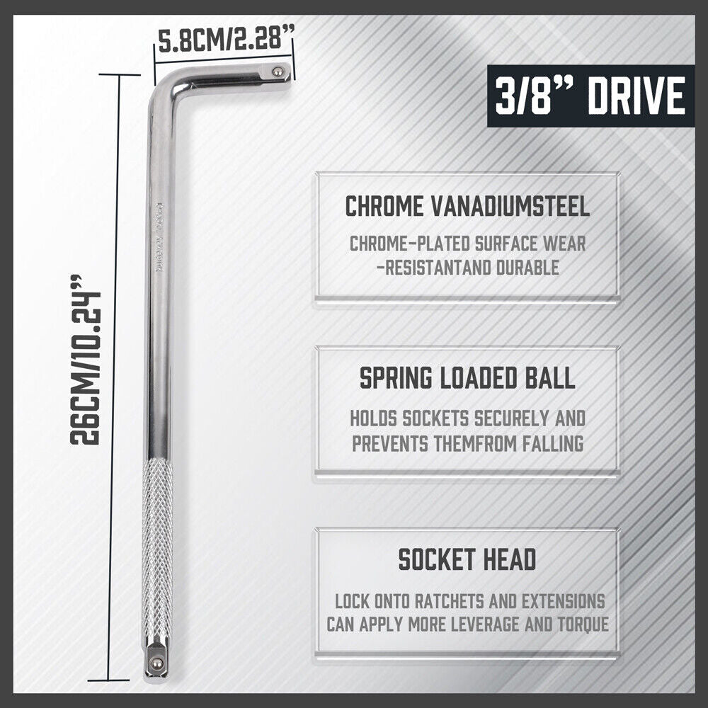 L Shape CR-V Steel Socket Extension Bar in 1/4", 3/8", 1/2" Drive Sizes, Chrome-Plated for Durability and Secure Socket Hold