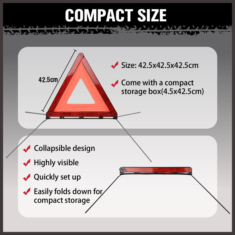 Set of 3 high-quality, durable emergency warning triangles with fluorescent orange frames and red acrylic reflectors, ideal for roadside safety.