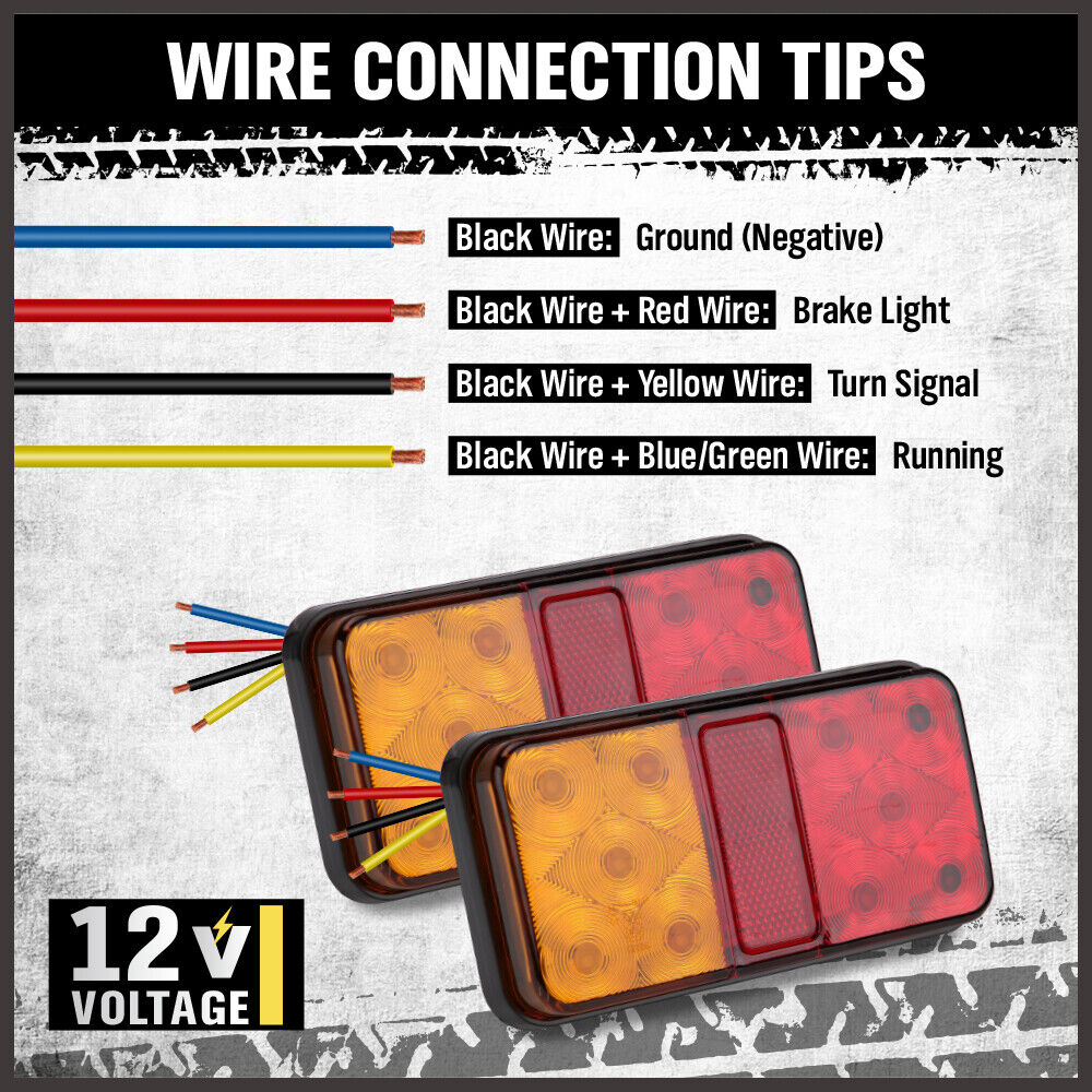 LED Trailer Tail Light Kit for Caravan Ute 7 Pin Flat Plug - Brake, Tail, Turn Signal, Reflector Lights