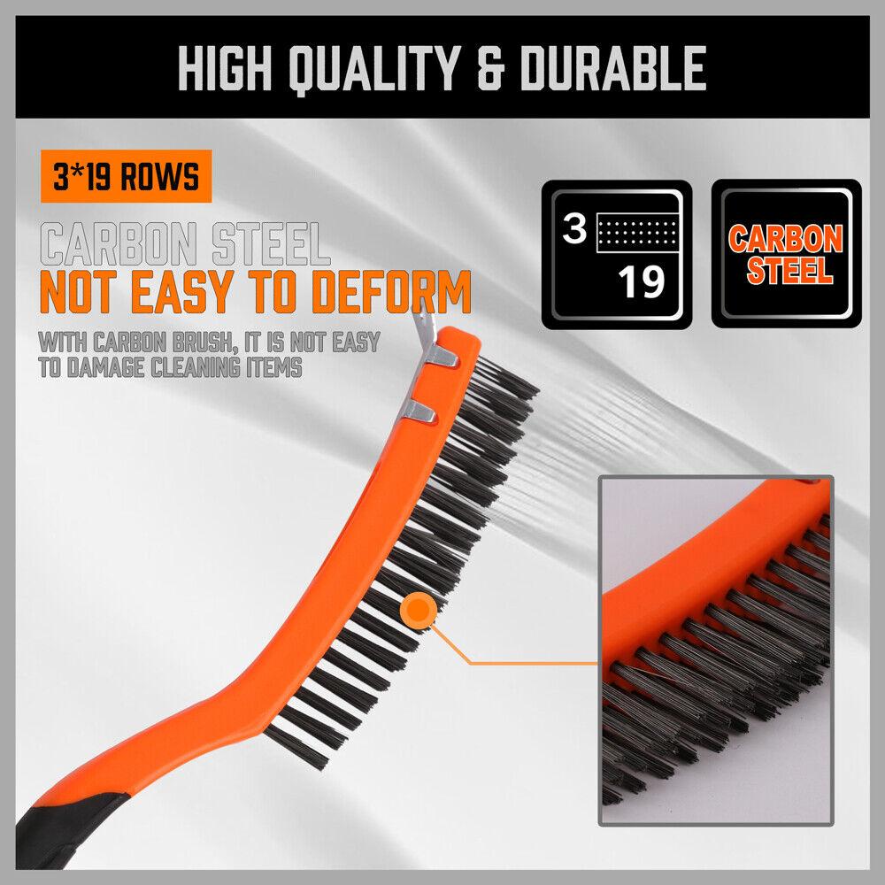 Heavy-duty 335mm Carbon Steel Wire Brush with Rubber Grip for Effective Cleaning