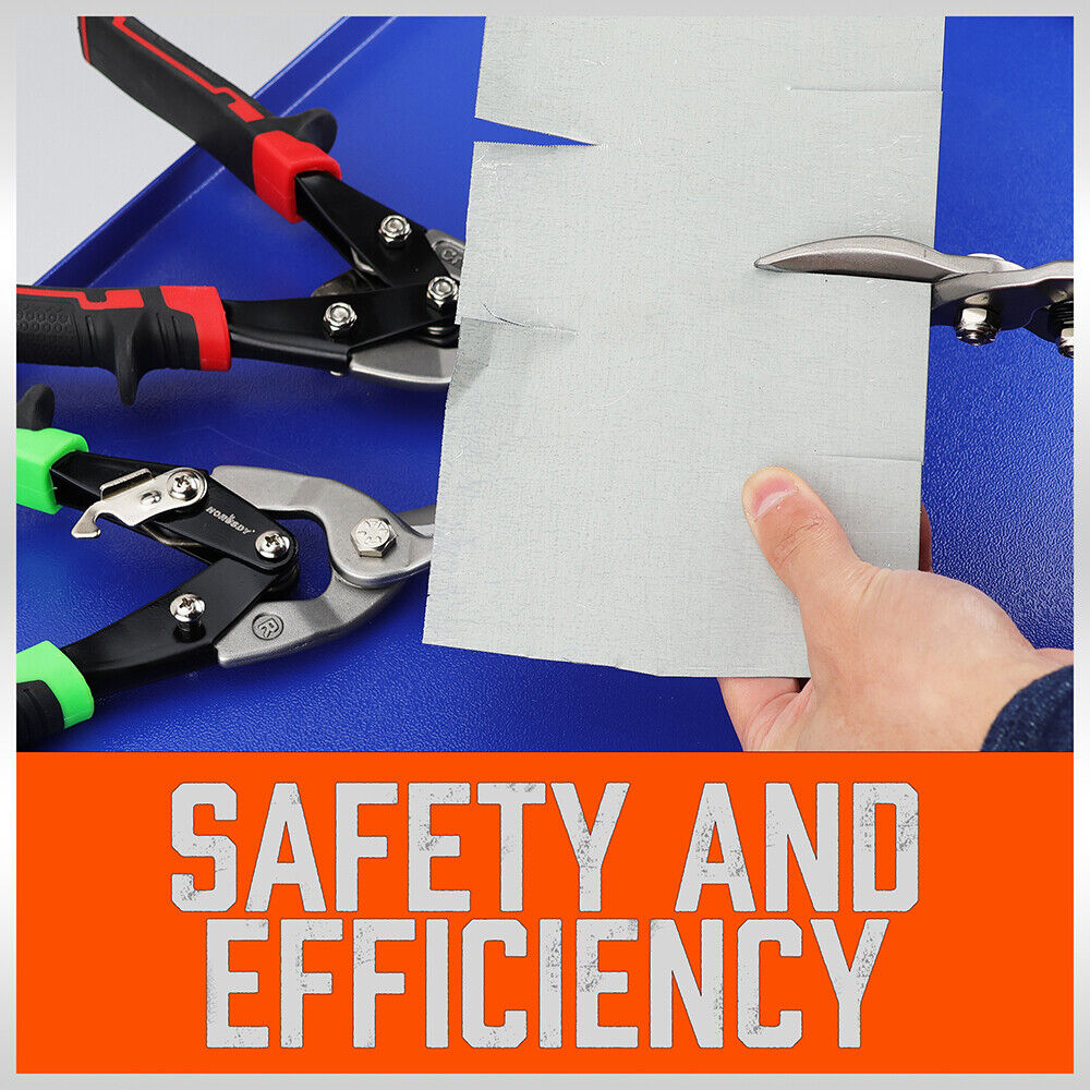 HORUSDY 250mm Aviation Tin Snips Set with Left, Right, and Straight Cutters, featuring High-Leverage, Serrated-Edge Blades for Metal and Steel Sheet Cutting