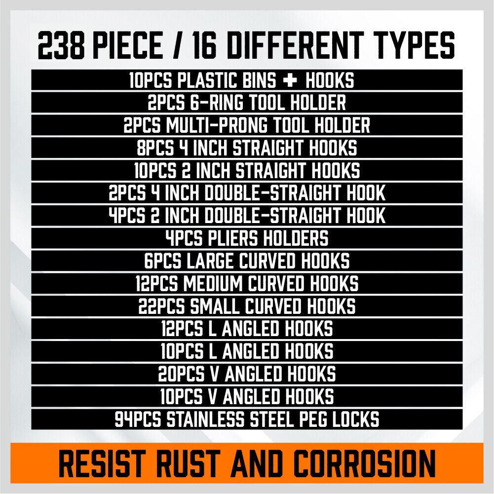 Comprehensive Set of Pegboard Accessories with Bins and Hooks for Organizing Tools