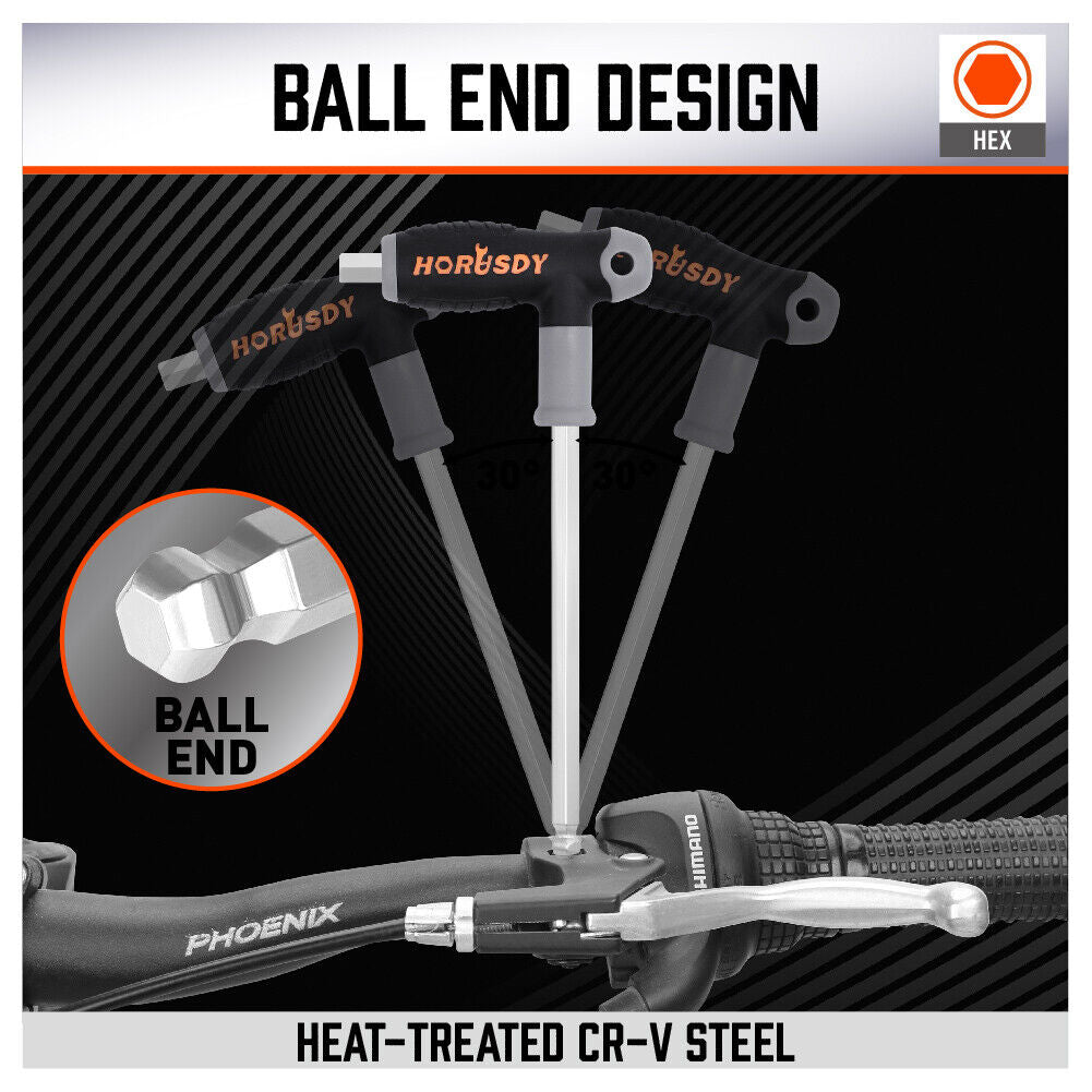 Premium T-Handle Allen Wrench Set - Versatile 2-way use. Comfortable grip. Ball end for tight spaces. Wall-mountable.
